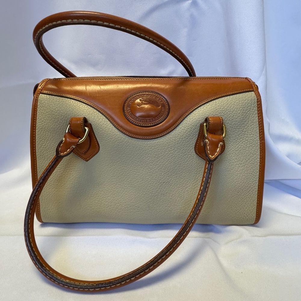 Dooney & Bourke Vintage Satchel Handbag Taupe Tan Gold Brass Hardware